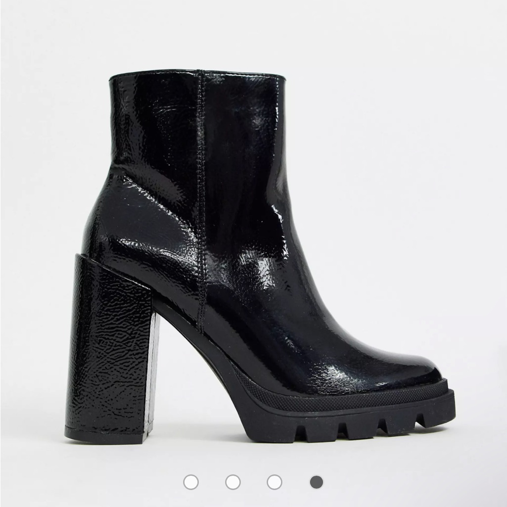 Steve Madden Vintage Black Patent Chunky Heeled Ankle Boots Black 9